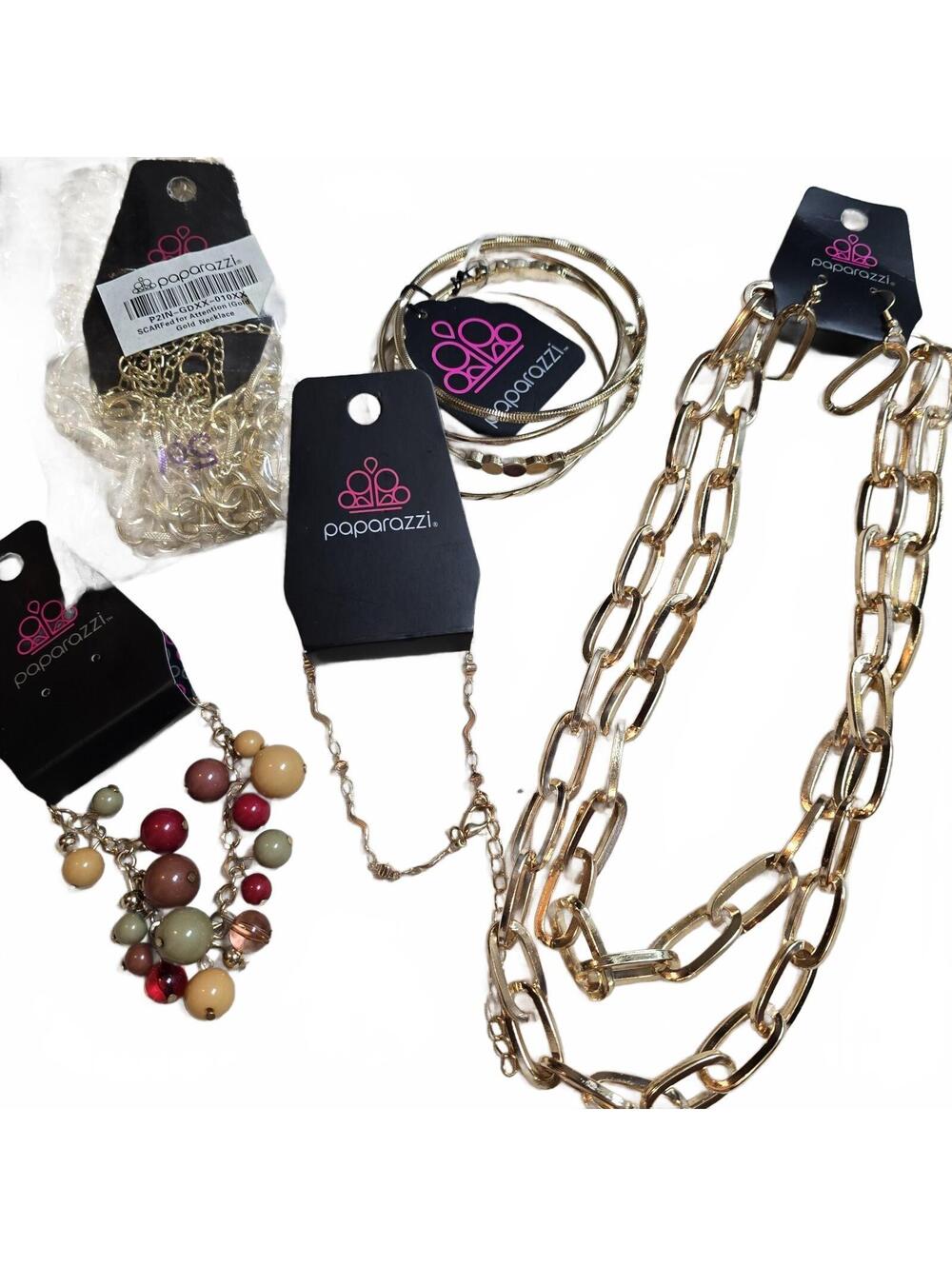 Paparazzi Gold Tone Jewelry Lot of 5 Necklaces Bangles Earrings Nwt